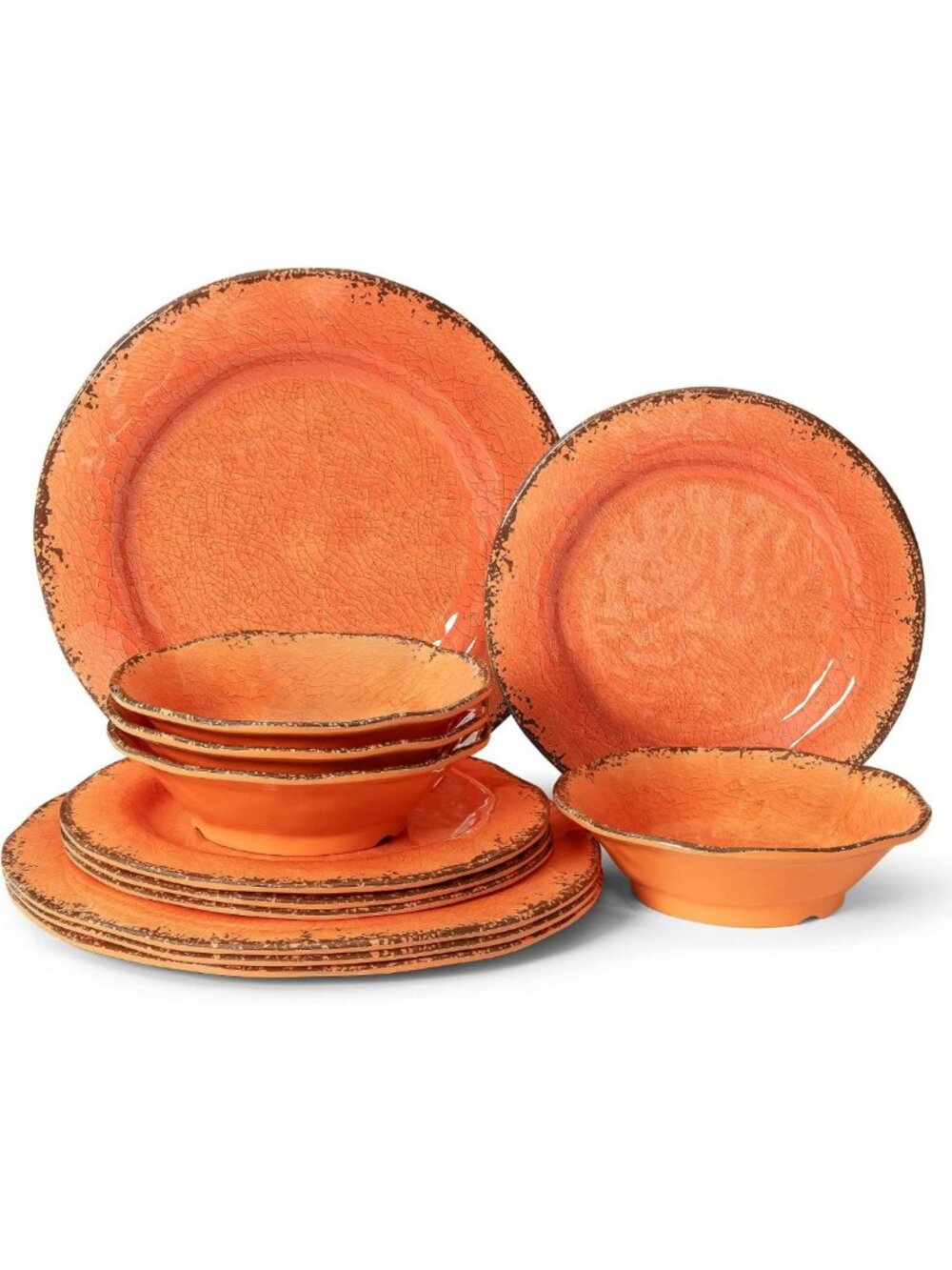 12-Piece Lightweight Melamine Dinnerware Set - Service for 4, Crackle Design